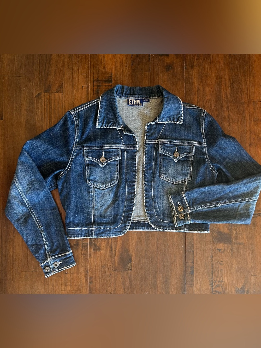 Vintage Ethyl Dark Wash Cropped Denim Jacket Size Medium Great Condition